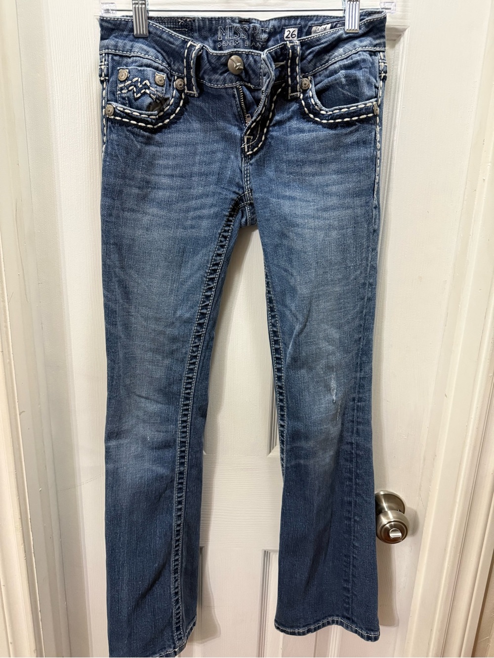 Miss Me Medium Blue Bootcut Jeans with Embellished Pockets